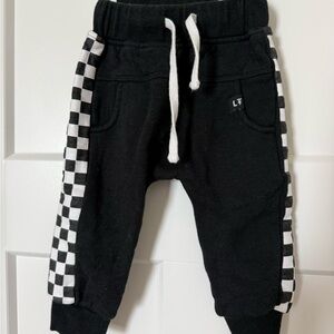Little Trouble Black Checker Side-Stripe Kids Joggers